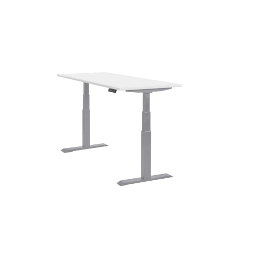 Schreibtisch elektrisch höhenverstellbar Serie EHT1, Dekor Weiss, Gestell Silber, Maß: 65-130 h. x 80 t. x 140 br. cm