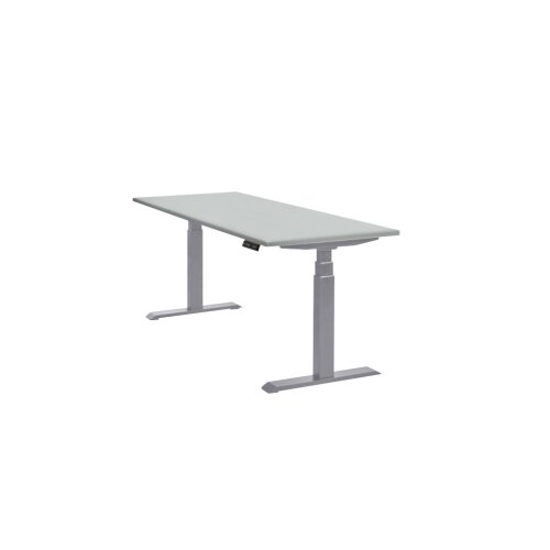 Schreibtisch elektrisch höhenverstellbar Serie EHT1, Dekor Grau, Gestell Silber, Maß: 65-130 h. x 80 t. x 140 br. cm