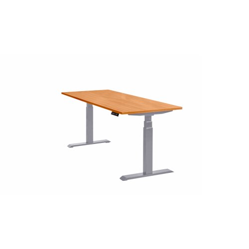 Schreibtisch elektrisch höhenverstellbar Serie EHT1, Dekor Buche, Gestell Silber, Maß: 65-130 h. x 80 t. x 180 br. cm