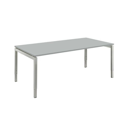 Schreibtisch Serie E1 höhenverstellbar, Dekor Grau, Gestell Silber, Maß: 62-85 h. x 80 t. x 160 br. cm