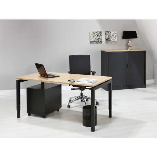 Schreibtisch Serie E1 höhenverstellbar, Dekor Weiss, Gestell Schwarz, Maß: 62-85 h. x 80 t. x 180 br. cm