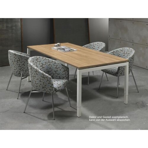 Schreibtisch Serie E1 höhenverstellbar, Dekor Weiss, Gestell Schwarz, Maß: 62-85 h. x 100 t. x 200 br. cm