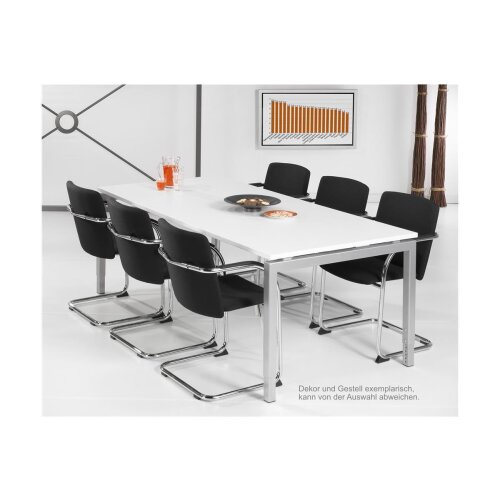 Schreibtisch Serie E1 höhenverstellbar, Dekor Weiss, Gestell Schwarz, Maß: 62-85 h. x 100 t. x 200 br. cm