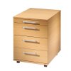 Rollcontainer mit 3 Schubladen + 1 Utensielienschublade, 58 cm Tief Buche/ Buche