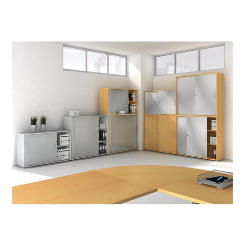 Aktenschrank 5 Ordnerhöhen mit Sockelblende, 80 cm Breit, 200,4 cm Hoch, nicht abschließbar Nussbaum hell/ Nussbaum hell