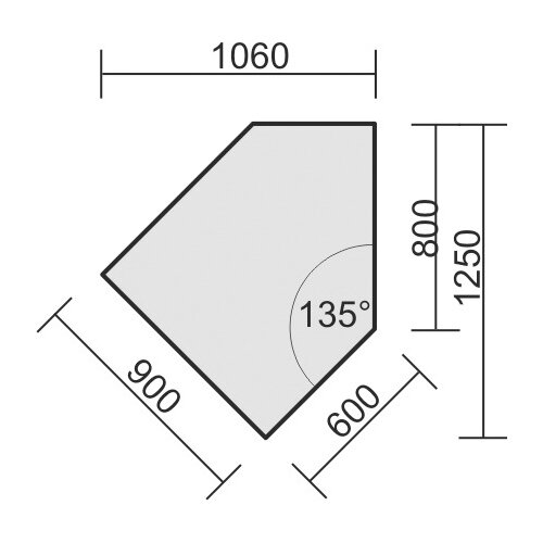 Datenanbautisch links inkl. Verkettungsmaterial höhenverstellbar, Maß in mm: BxTxH 1060x1225x680-820