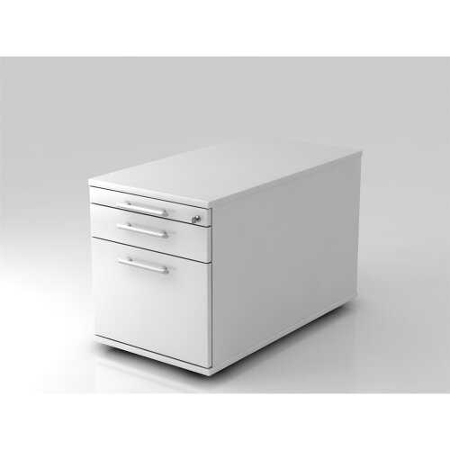 Rollcontainer mit Hängeregistratur, 1 x ORGA Schub, 80 cm Tief abschließbar Weiss/ Weiss