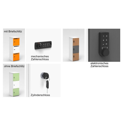 Schliessfachschrank 1 Abteil, 3 Fächer übereinander, Türen ohne Briefschlitz, Korpus: Ahorn, Front: Ahorn, Zylinderschloss