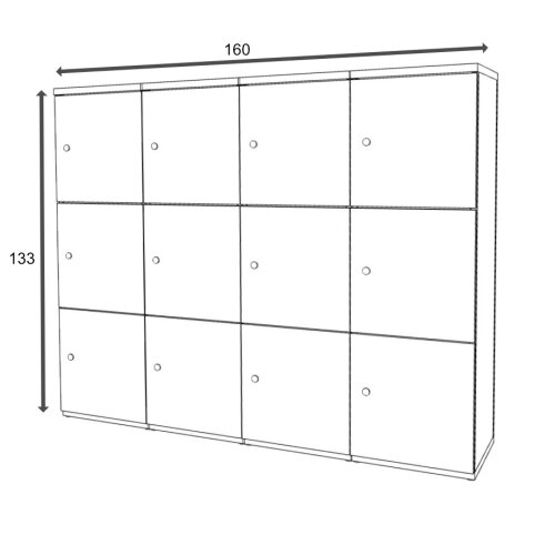 Schliessfachschrank Holz 4 Abteile, 3 Fächer übereinander, Türen ohne Briefschlitz