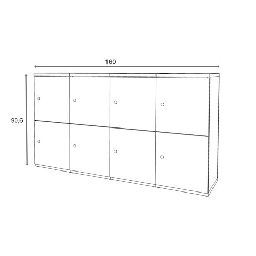 Schliessfachschrank Holz 4 Abteile, 2 Fächer übereinander, Türen ohne Briefschlitz