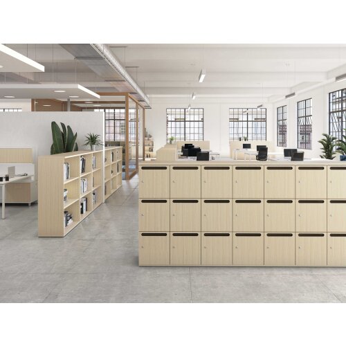 Schliessfachschrank Holz 4 Abteile, 2 Fächer übereinander, Türen ohne Briefschlitz