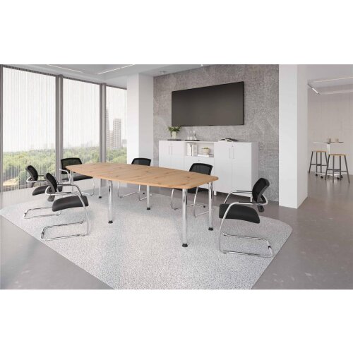 Konferenztisch Bootsform 280 cm Rundfüsse chrom