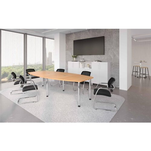 Konferenztisch Bootsform 280 cm Rundfüsse chrom