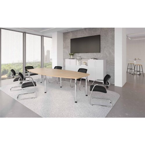 Konferenztisch Bootsform 280 cm Rundfüsse chrom