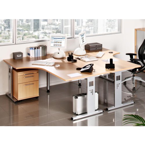 Schreibtisch, Freiform höhenverstellbar 180x100/80 cm in 3 Gestellfarben